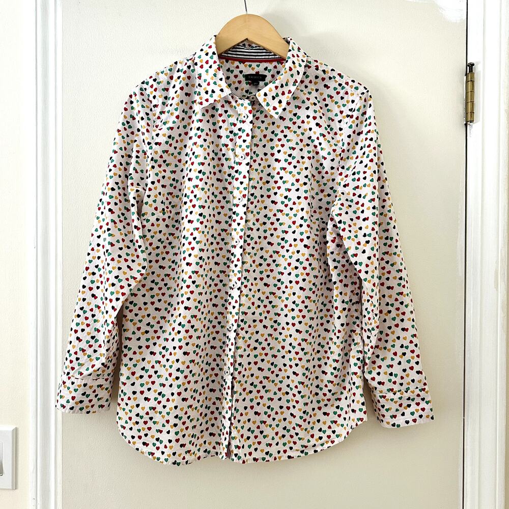 Talbots Heart Printed Button Down Collared Blouse… - image 1